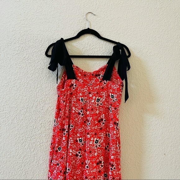 Free People Jumpsuit Cecilia Wide Leg Floral Tie Strap Bohemian Prairie Red S - Picture 7 of 15